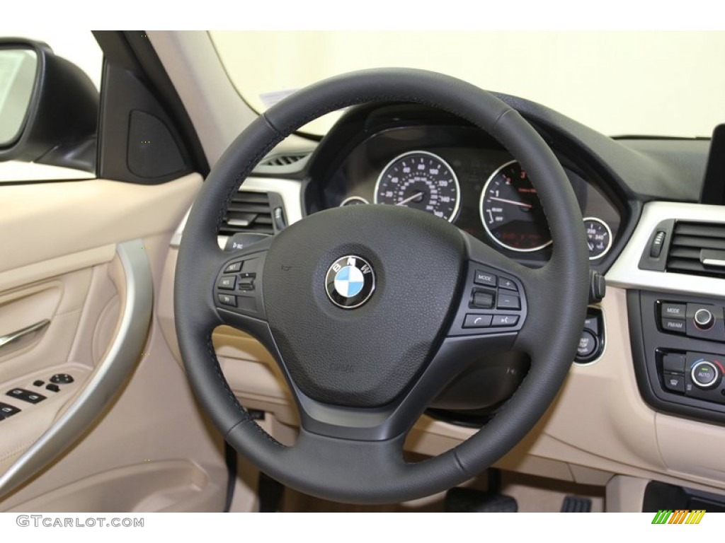 2013 BMW 3 Series 328i Sedan Venetian Beige Steering Wheel Photo #79018339
