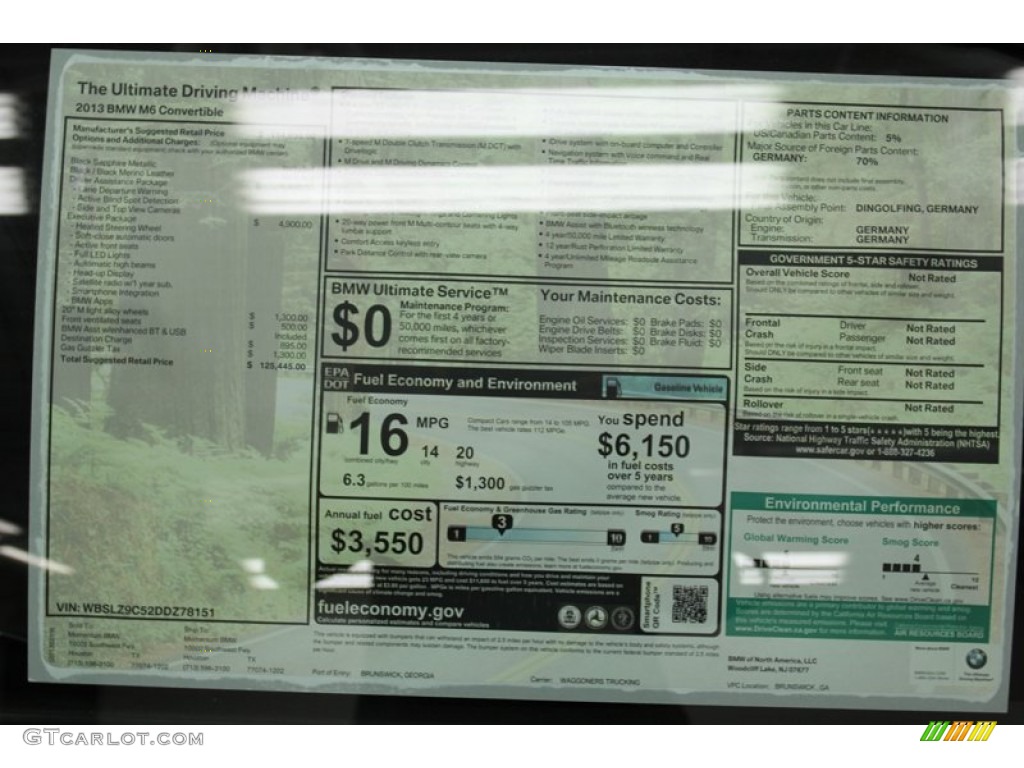 2013 BMW M6 Convertible Window Sticker Photo #79018969