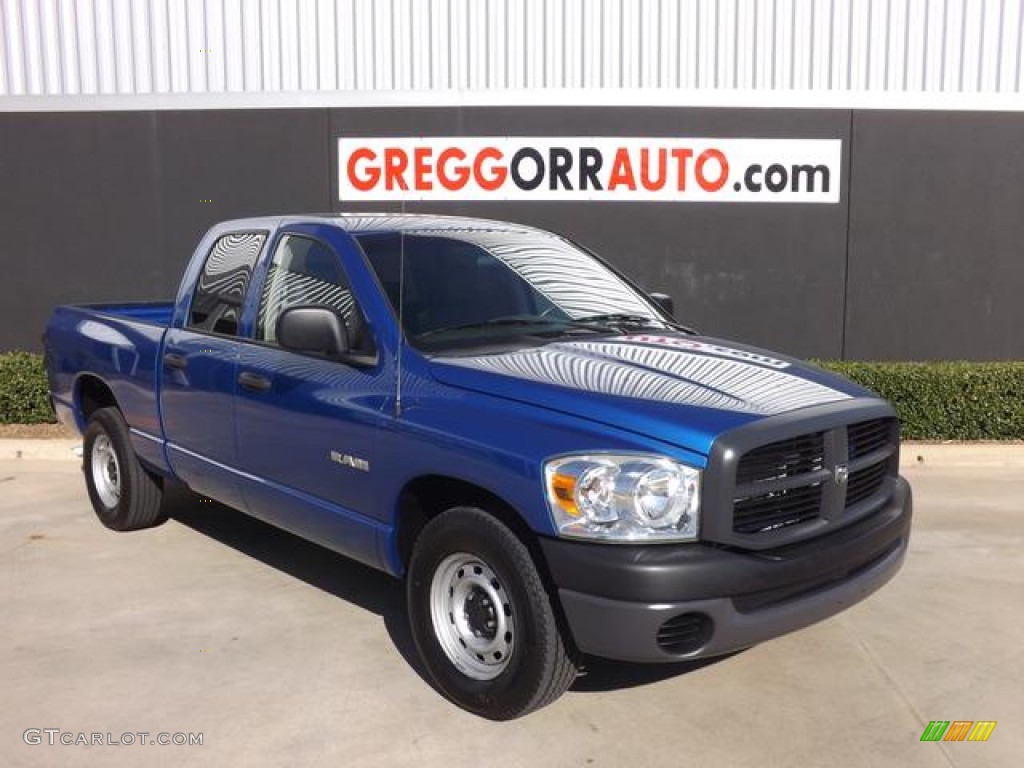 2008 Ram 1500 ST Quad Cab - Electric Blue Pearl / Medium Slate Gray photo #1