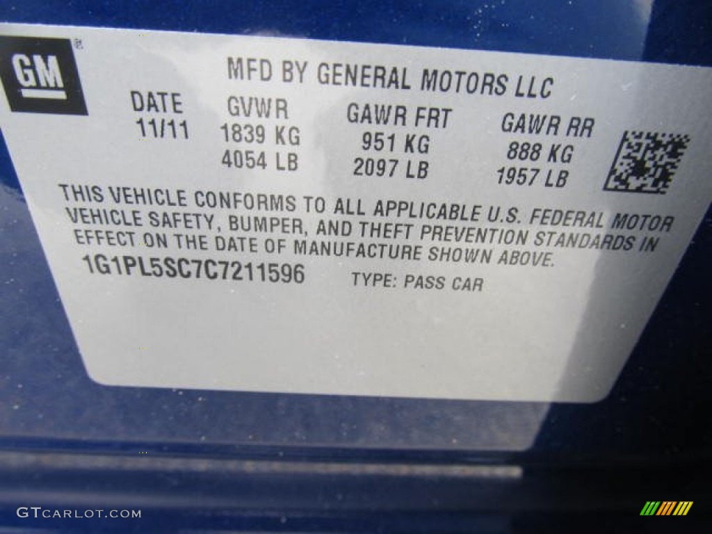 2012 Chevrolet Cruze LT/RS Info Tag Photo #79028608
