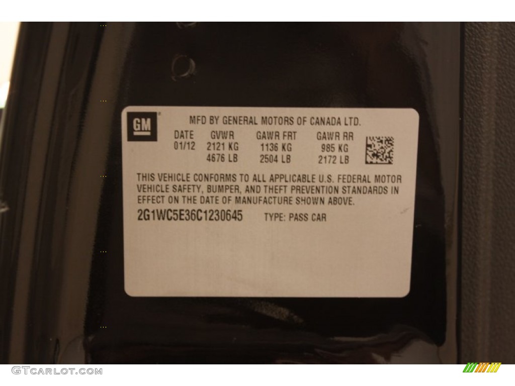 2012 Chevrolet Impala LTZ Info Tag Photo #79036967