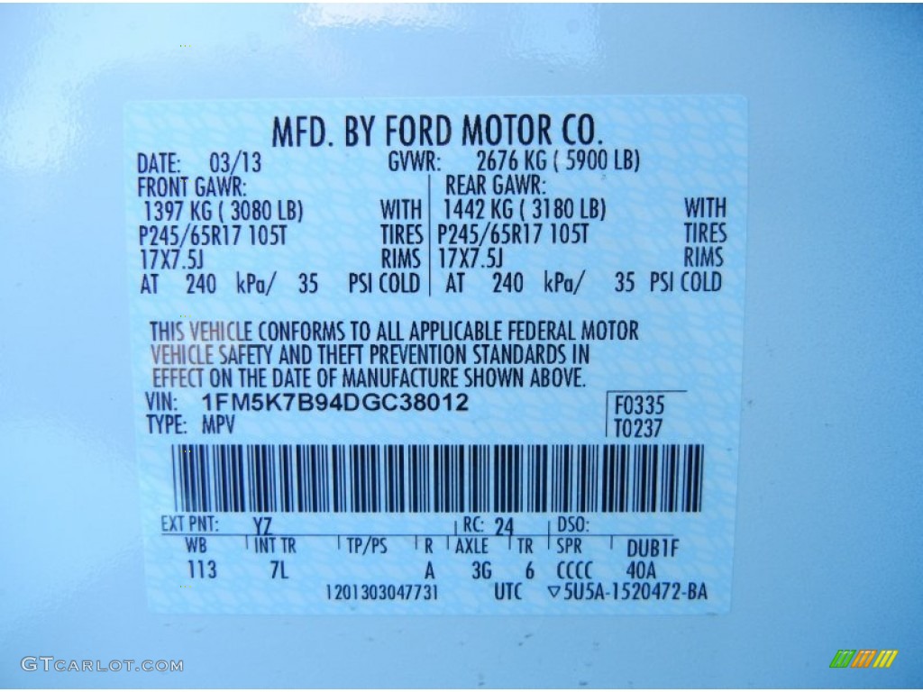 2013 Explorer Color Code YZ for Oxford White Photo #79037749