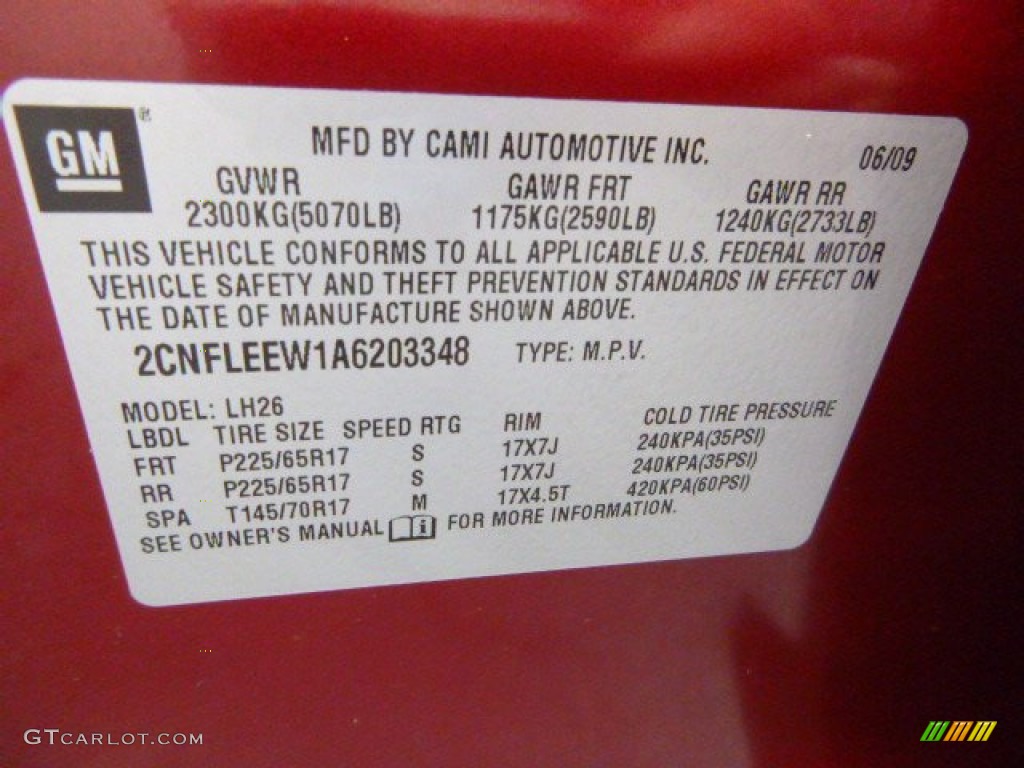 2010 Equinox LT AWD - Cardinal Red Metallic / Jet Black/Light Titanium photo #19