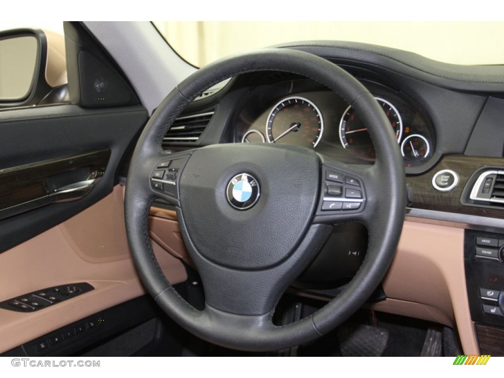 2011 BMW 7 Series 750Li Sedan Saddle/Black Nappa Leather Steering Wheel Photo #79084268