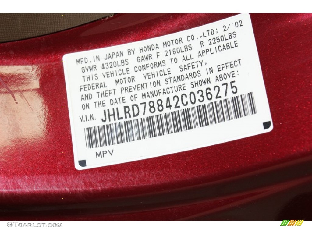 2002 CR-V EX 4WD - Chianti Red Pearl / Saddle photo #10