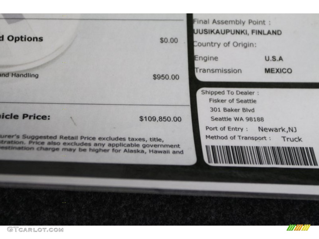 2012 Fisker Karma EcoChic Window Sticker Photo #79091331