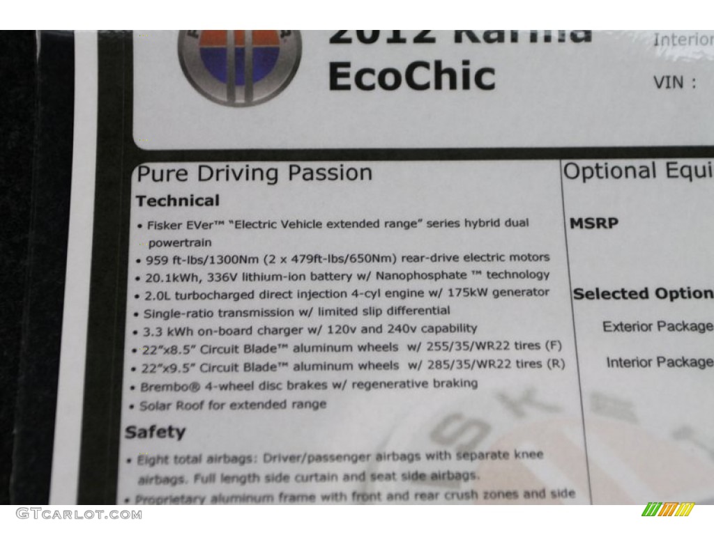 2012 Fisker Karma EcoChic Window Sticker Photo #79091351