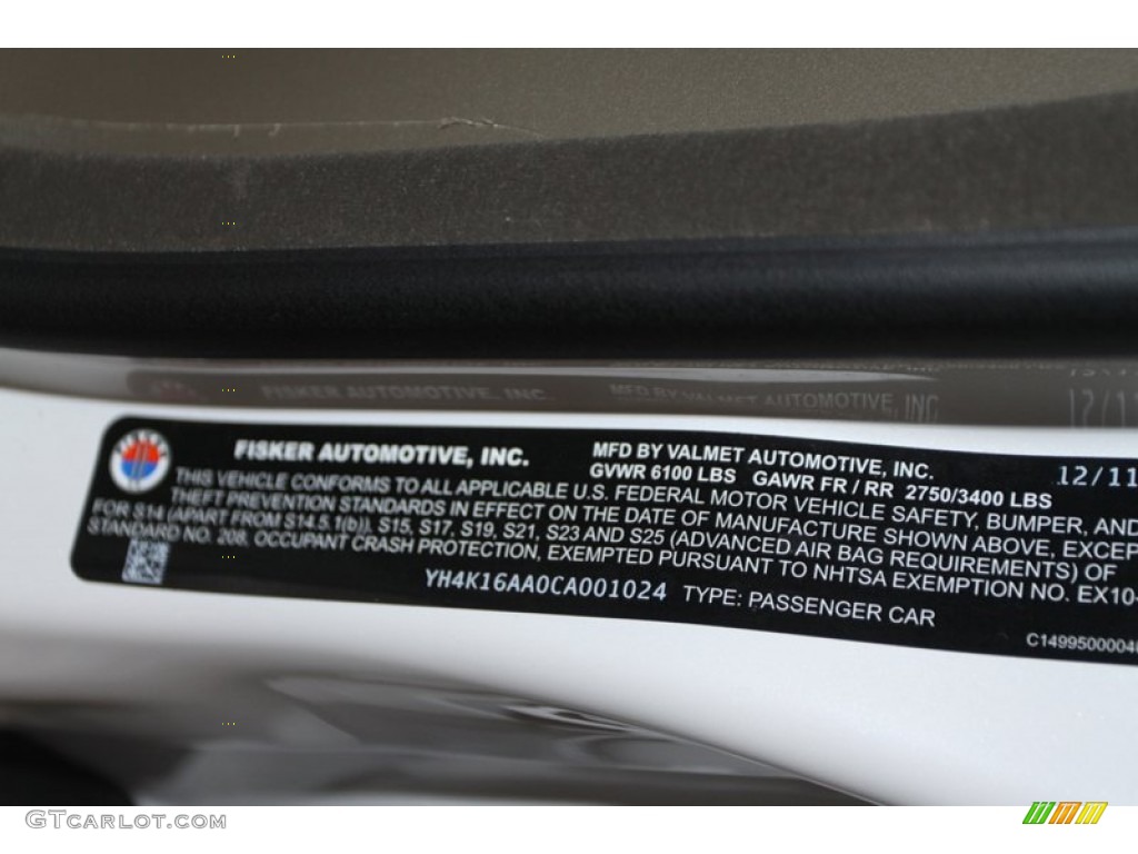 2012 Fisker Karma EcoChic Info Tag Photos