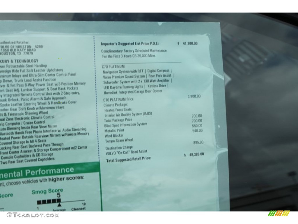 2013 Volvo C70 T5 Window Sticker Photo #79097726