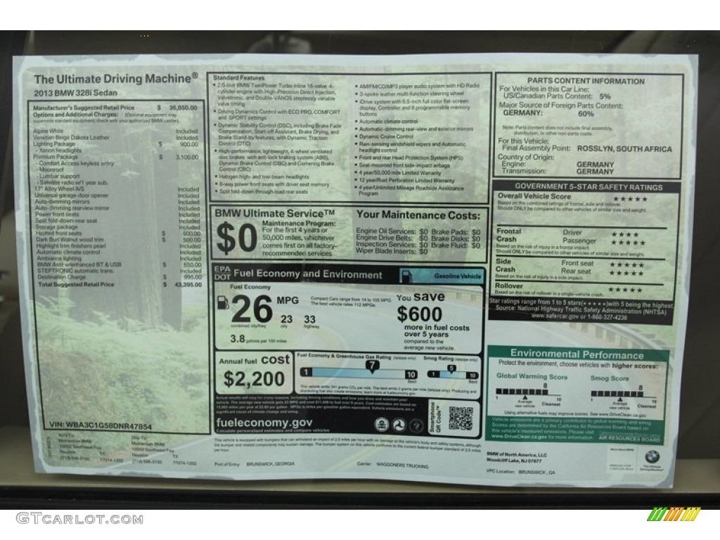 2013 3 Series 328i Sedan - Alpine White / Venetian Beige photo #31