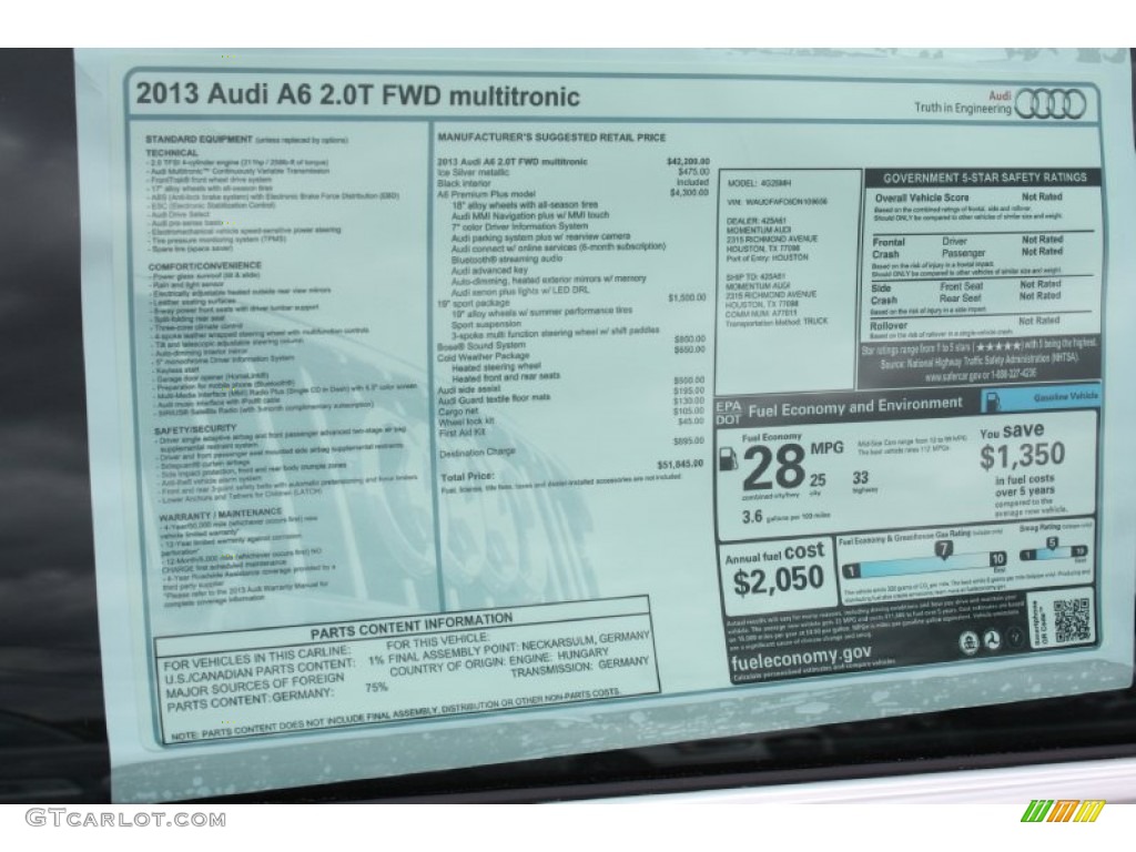 2013 Audi A6 2.0T Sedan Window Sticker Photo #79108747