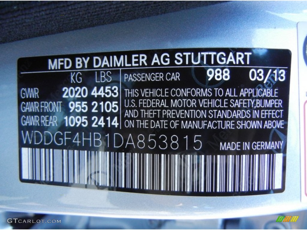 2013 C Color Code 988 for Diamond Silver Metallic Photo #79111531