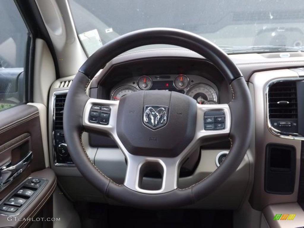 2013 Ram 1500 Laramie Longhorn Crew Cab Canyon Brown/Light Frost Beige Steering Wheel Photo #79113640