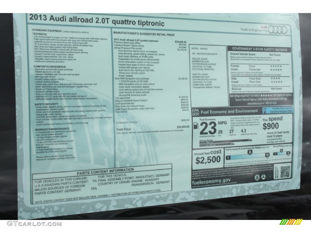 2013 Audi Allroad 2.0T quattro Avant Window Sticker Photo #79114151