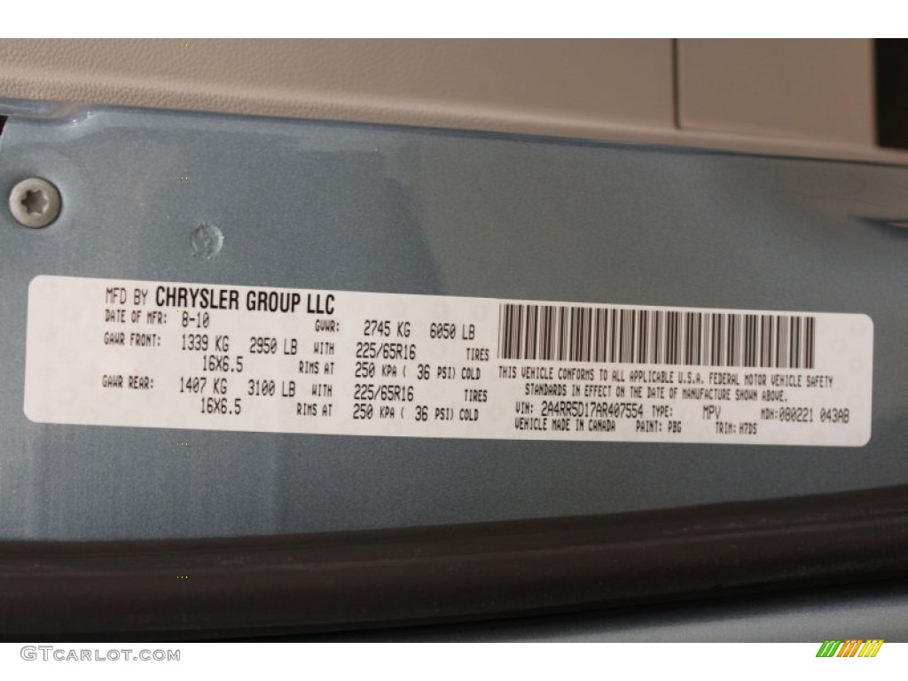 2010 Town & Country Color Code PBG for Clearwater Blue Pearl Photo #79122778