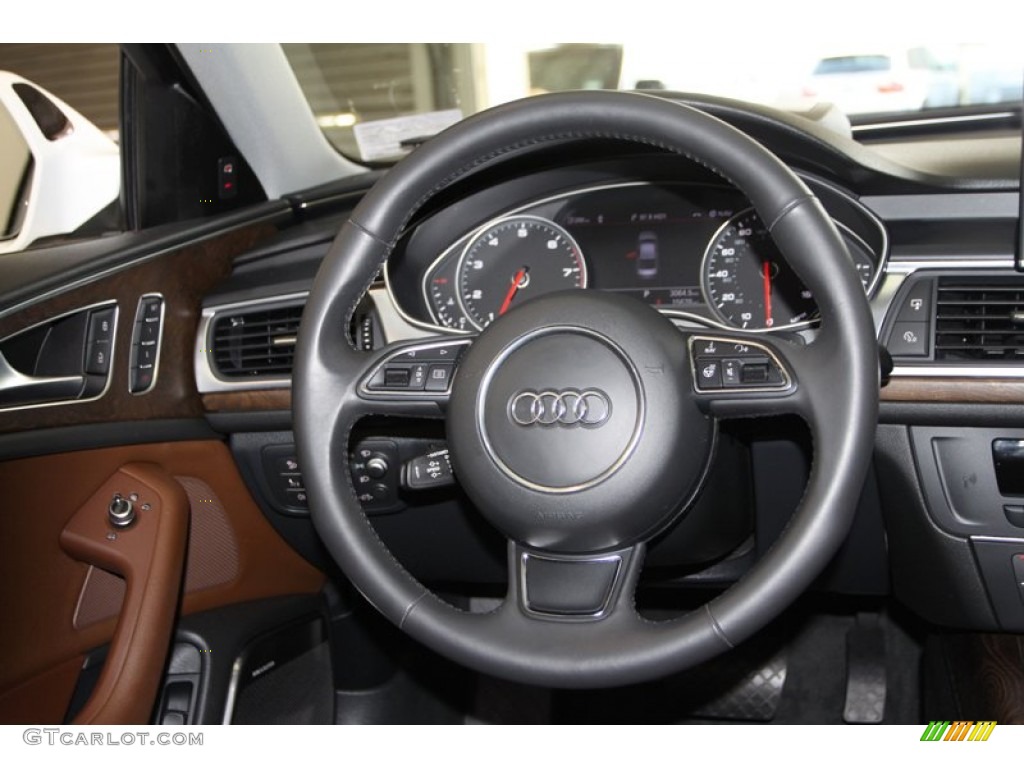 2012 Audi A6 3.0T quattro Sedan Nougat Brown Steering Wheel Photo #79134339