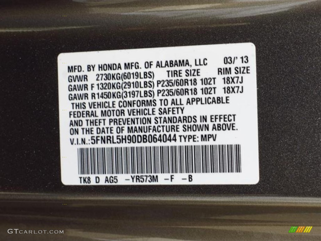 2013 Odyssey Color Code YR573M for Mocha Metallic Photo #79141893