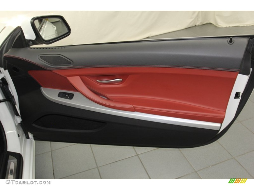 2012 BMW 6 Series 650i Convertible Vermillion Red Nappa Leather Door Panel Photo #79145556