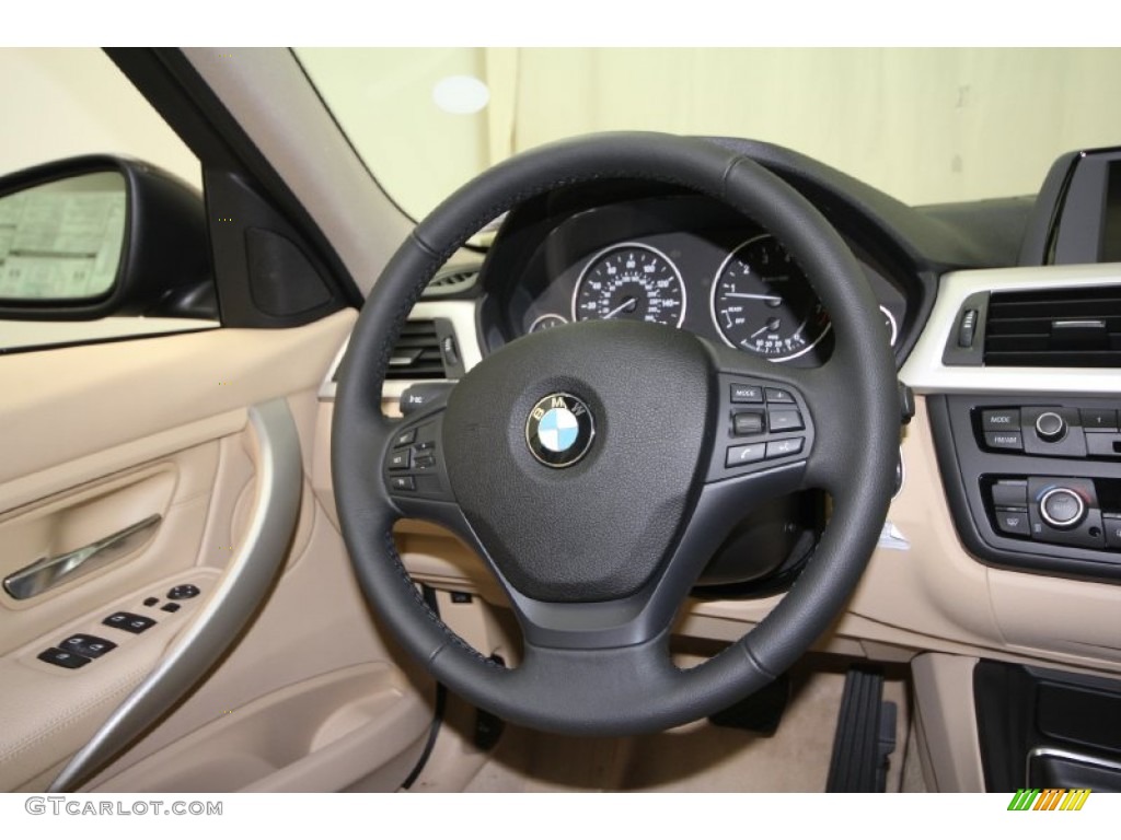 2012 BMW 3 Series 328i Sedan Venetian Beige Steering Wheel Photo #79157313