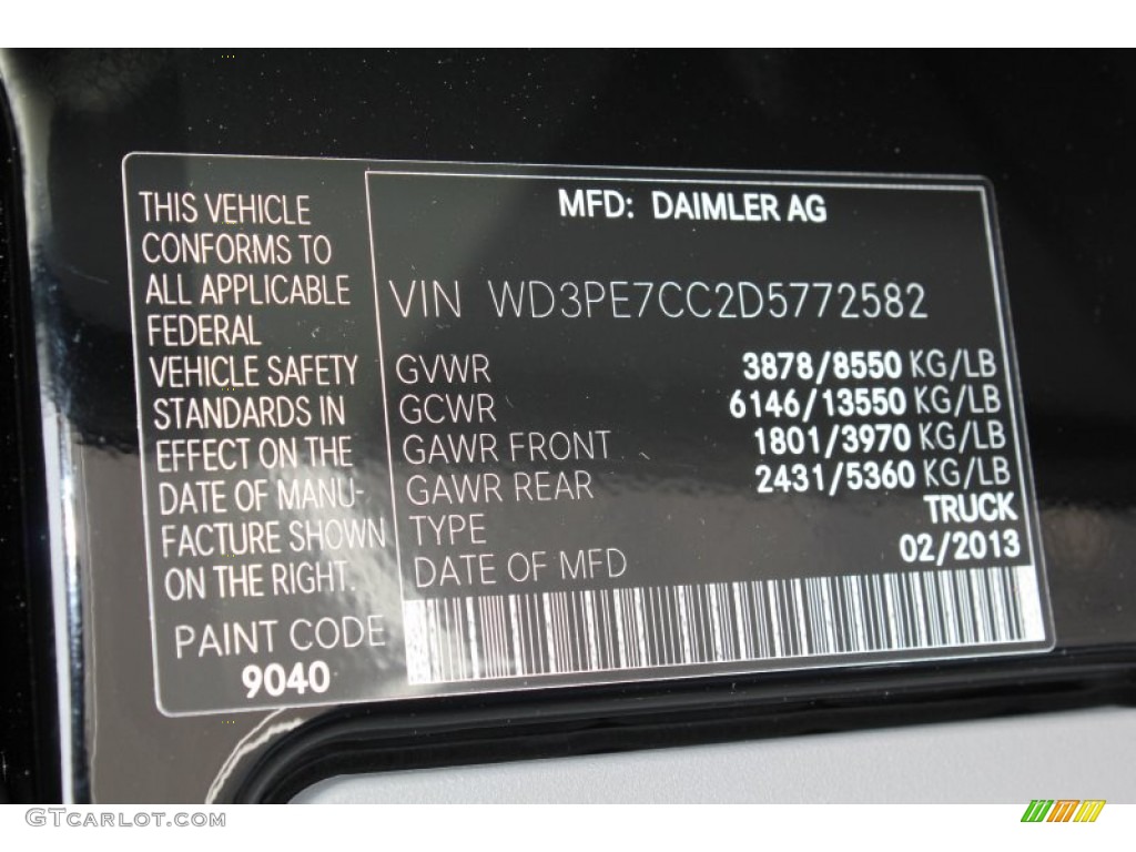 2013 Sprinter Color Code 9040 for Carbon Black Metallic Photo #79162482