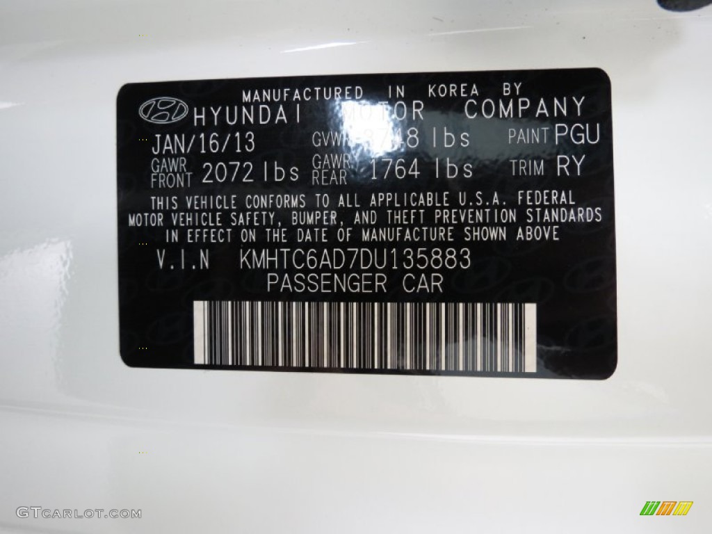 2013 Veloster Color Code PGU for Century White Photo #79166792