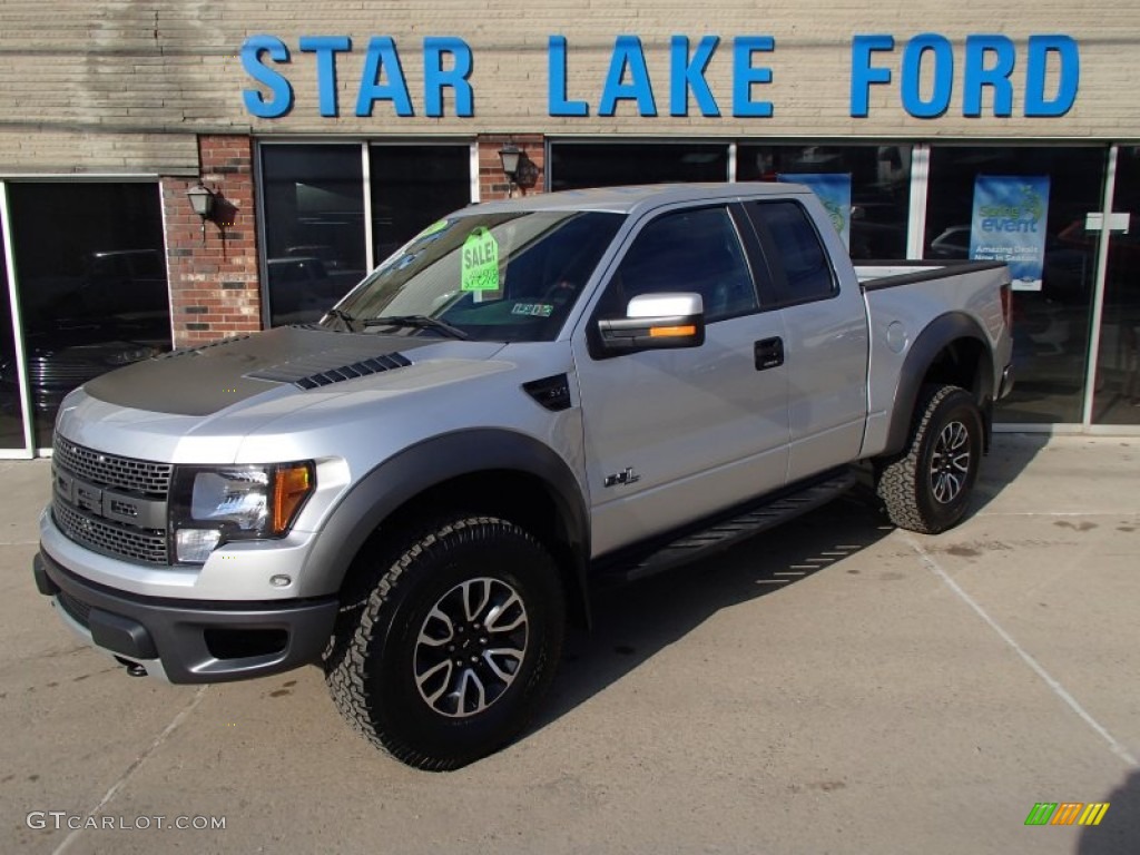 2012 F150 SVT Raptor SuperCab 4x4 - Ingot Silver Metallic / Raptor Black Leather/Cloth with Blue Accent photo #1