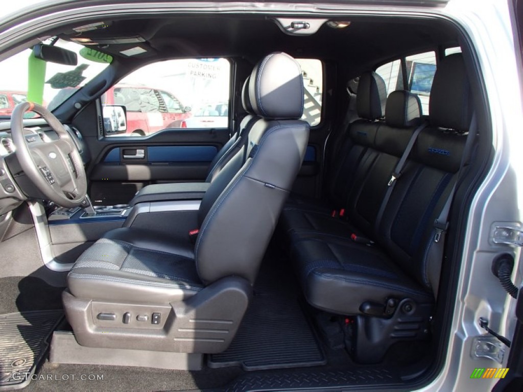Raptor Black Leather/Cloth with Blue Accent Interior 2012 Ford F150 SVT Raptor SuperCab 4x4 Photo #79167960