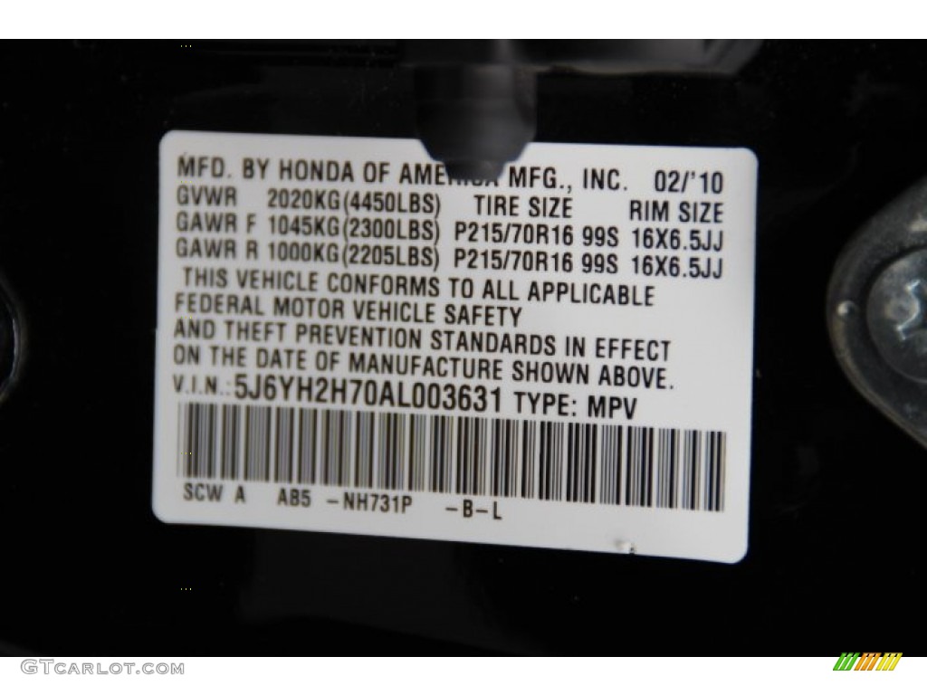 2010 Honda Element EX 4WD Color Code Photos