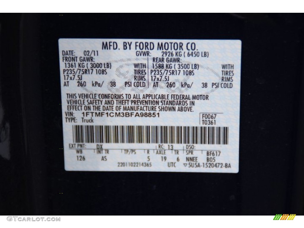 2011 Ford F150 XL Regular Cab Color Code Photos