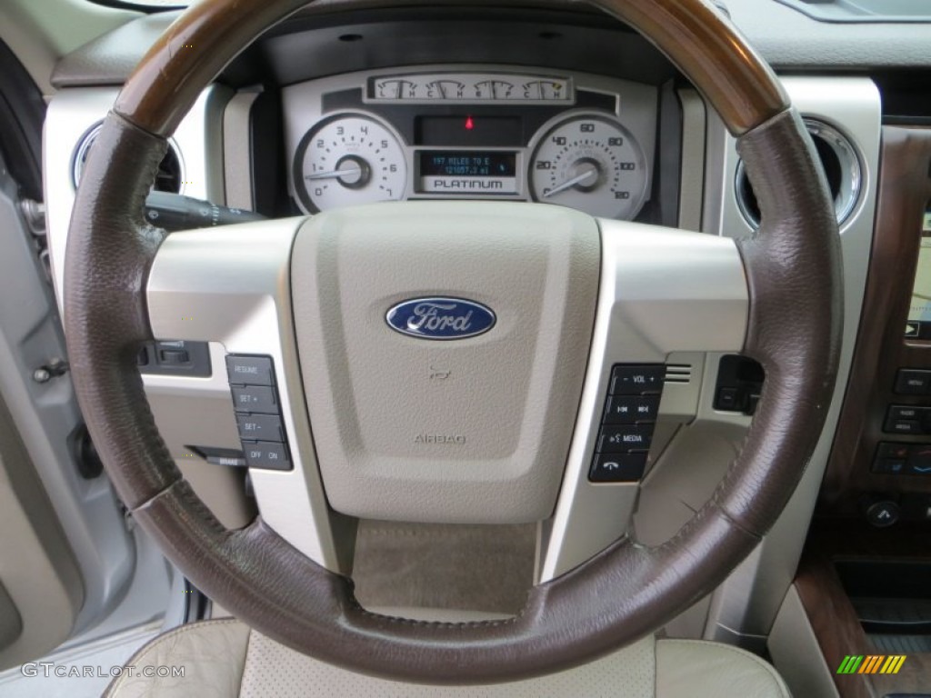 2009 Ford F150 Platinum SuperCrew 4x4 Medium Stone Leather/Sienna Brown Steering Wheel Photo #79178211