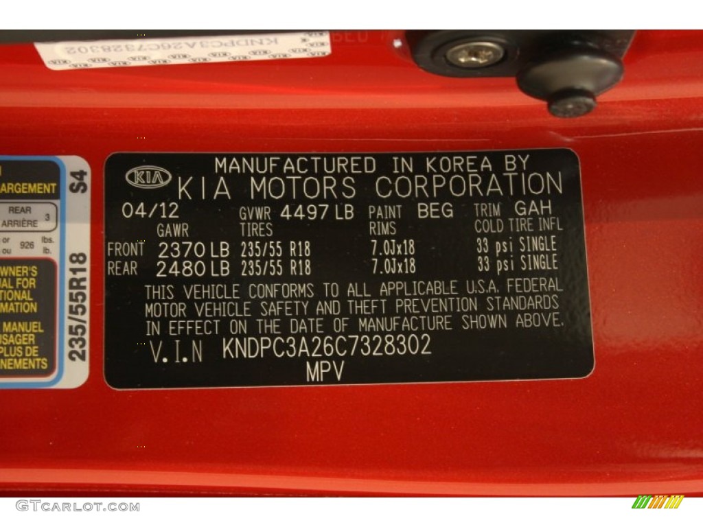 2012 Kia Sportage EX Color Code Photos