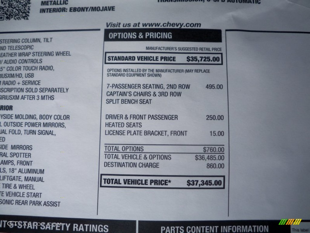 2013 Chevrolet Traverse LT AWD Window Sticker Photo #79194929