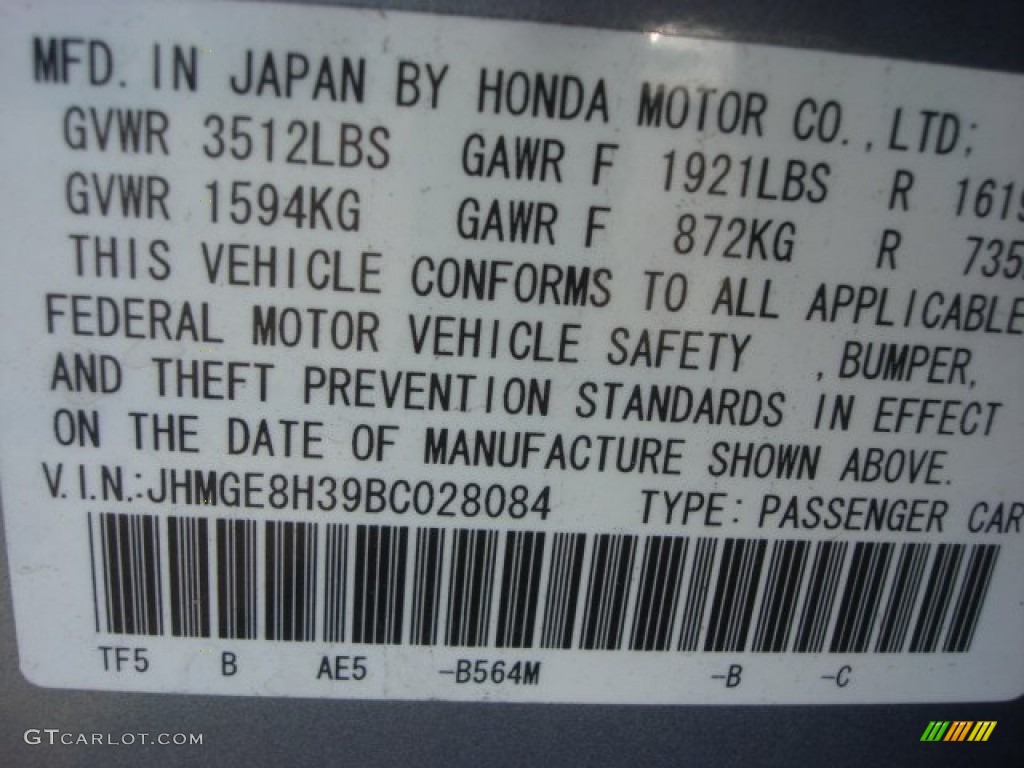 2011 Honda Fit Standard Fit Model Color Code Photos