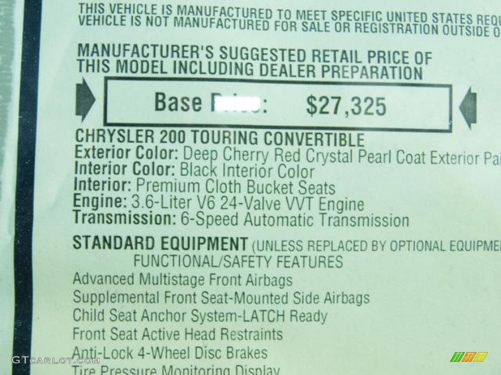 2013 Chrysler 200 Touring Convertible Window Sticker Photos