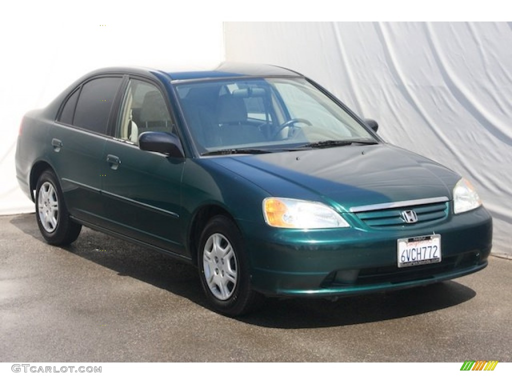 2002 Civic LX Sedan - Clover Green Metallic / Beige photo #6