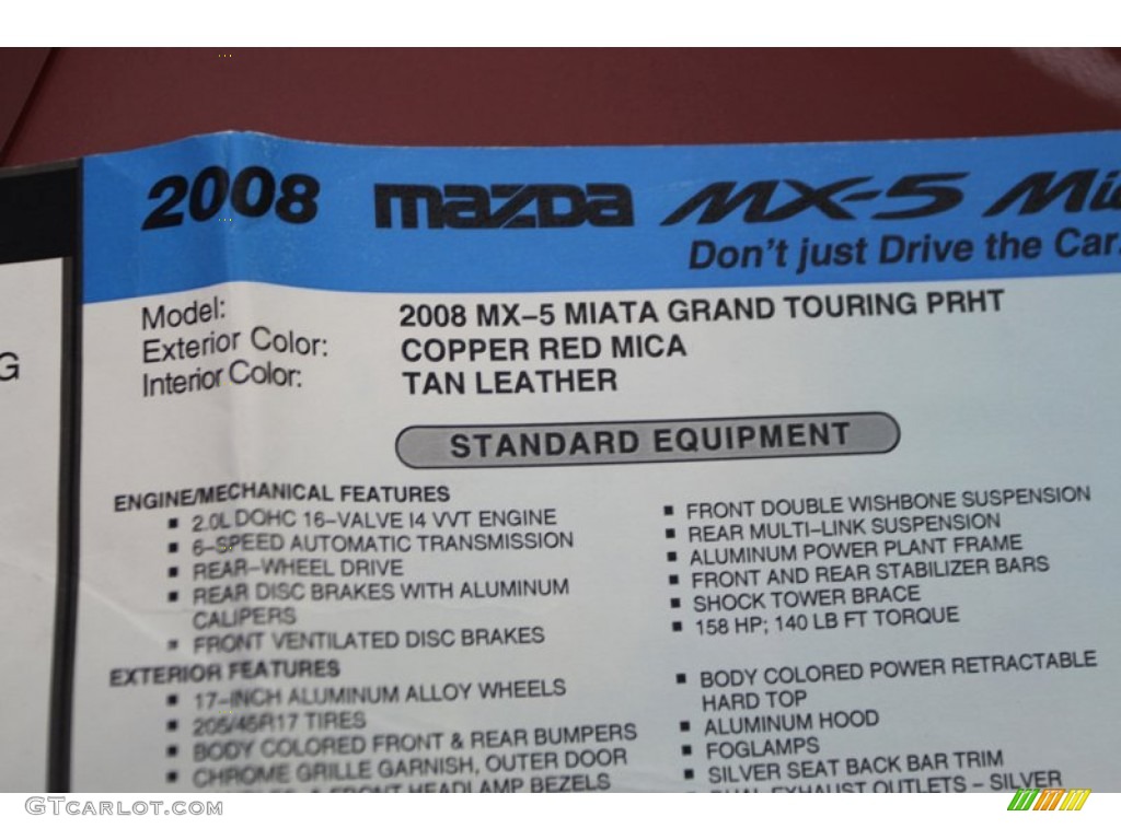2008 Mazda MX-5 Miata Grand Touring Hardtop Roadster Window Sticker Photo #79211326