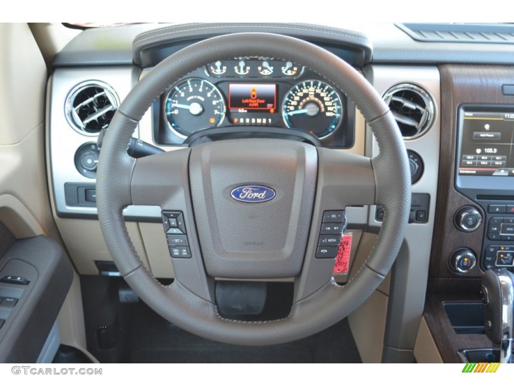2013 Ford F150 Lariat SuperCrew 4x4 Adobe Steering Wheel Photo #79214386