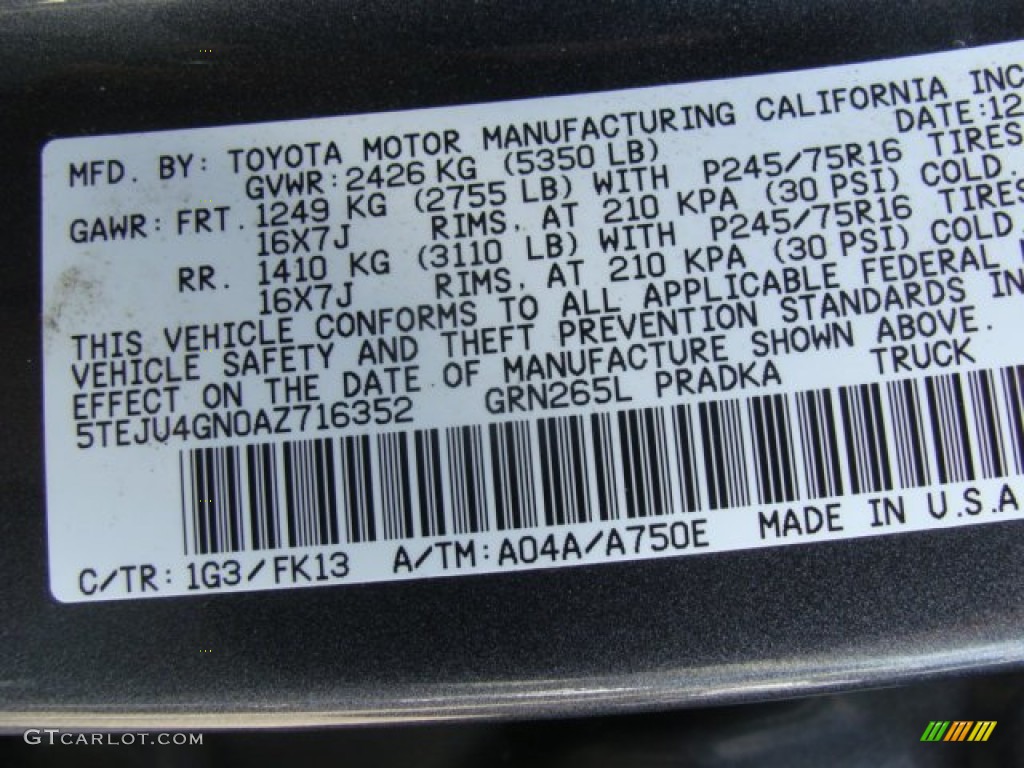 2010 Tacoma V6 SR5 PreRunner Double Cab - Magnetic Gray Metallic / Graphite photo #15