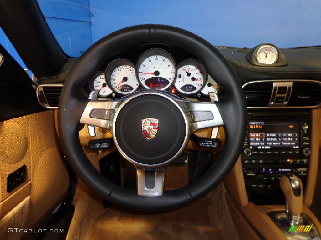 2010 Porsche 911 Turbo Coupe Sand Beige Steering Wheel Photo #79221814