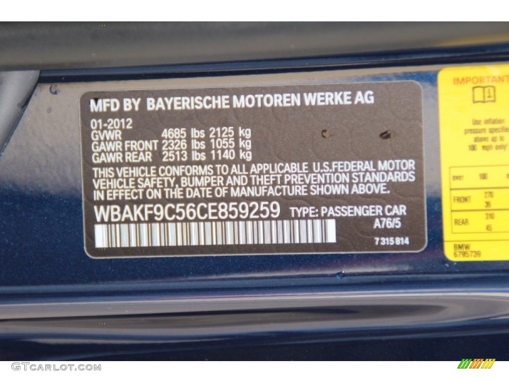 2012 3 Series Color Code A76 for Deep Sea Blue Metallic Photo #79231459