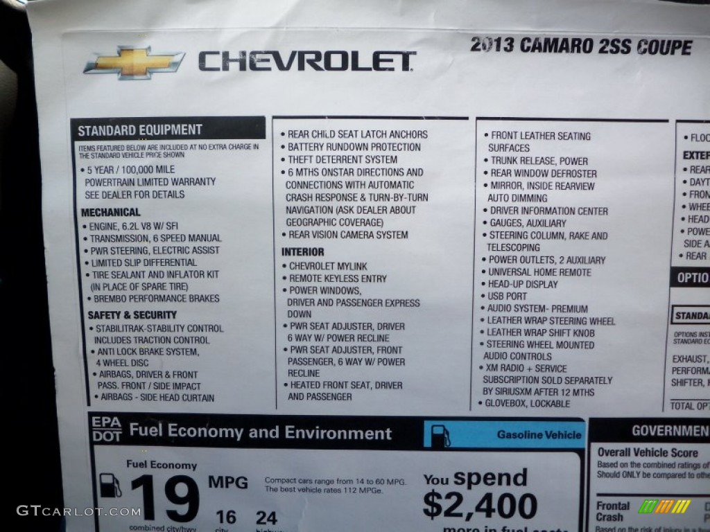 2013 Chevrolet Camaro Projexauto Z/TA Coupe Window Sticker Photo #79237645