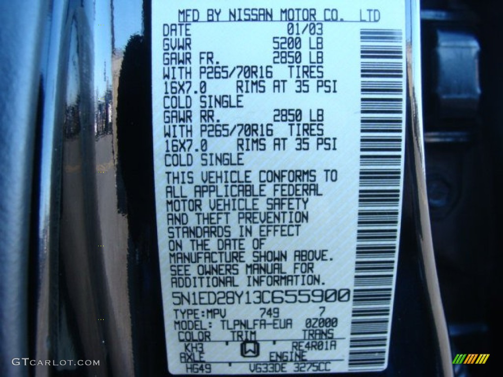 2003 Xterra Color Code KH3 for Super Black Photo #79239184