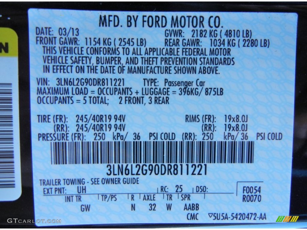 2013 MKZ Color Code UH for Tuxedo Black Photo #79241107