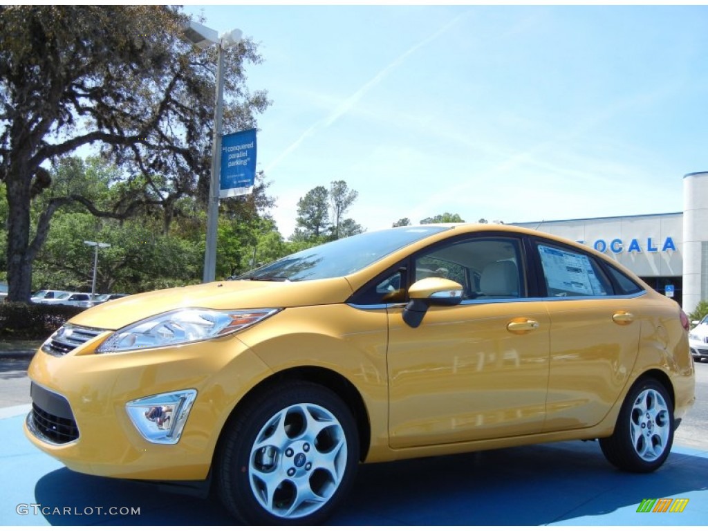 2013 Fiesta Titanium Sedan - Yellow Blaze / Arctic White Leather photo #1