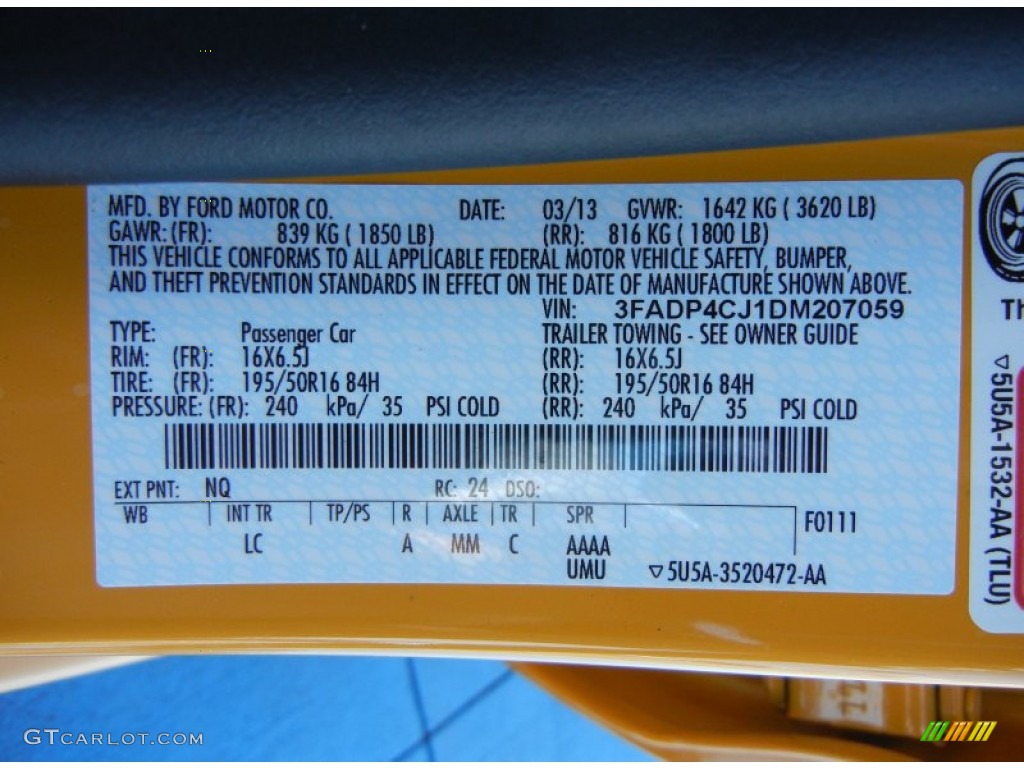 2013 Fiesta Color Code NQ for Yellow Blaze Photo #79241641