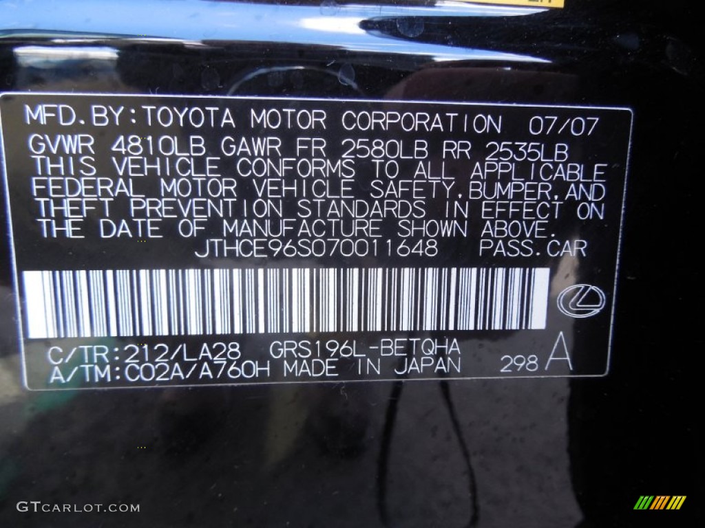 2007 GS Color Code 212 for Obsidian Black Photo #79243939