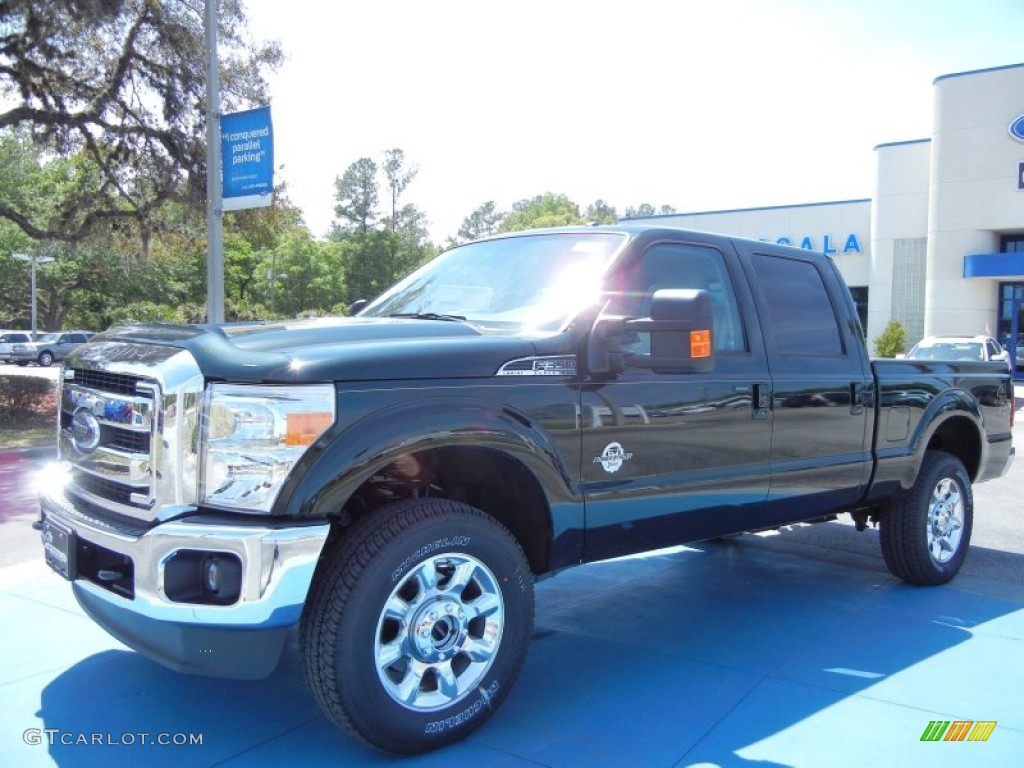 2013 F350 Super Duty Lariat Crew Cab 4x4 - Green Gem Metallic / Adobe photo #1