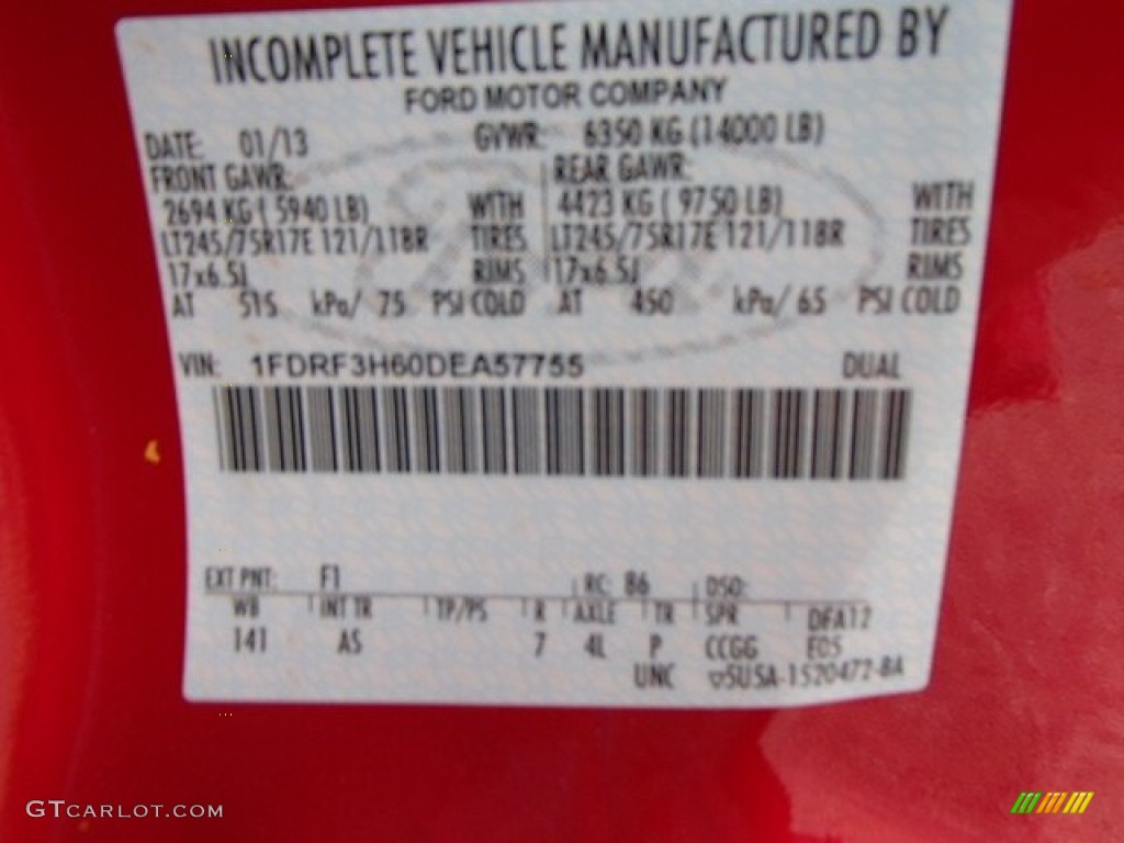 2013 F350 Super Duty Color Code F1 for Vermillion Red Photo #79245835