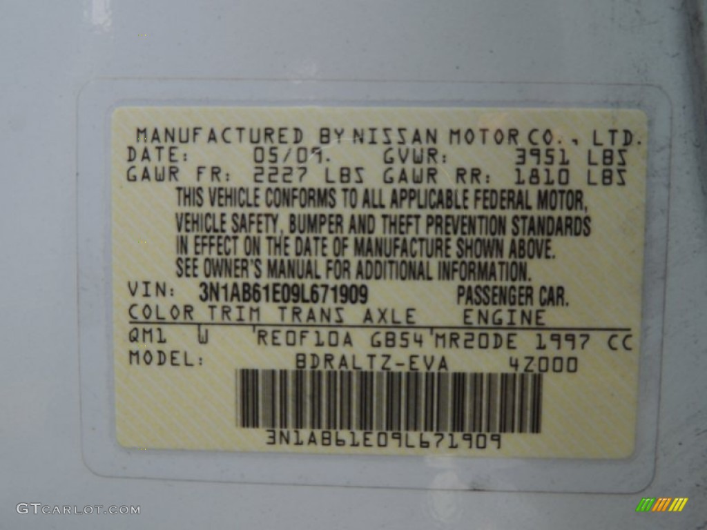 2009 Nissan Sentra 2.0 S Color Code Photos