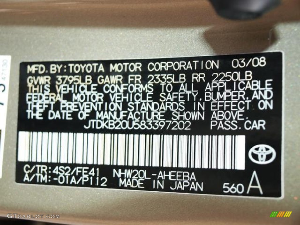 2008 Prius Color Code 4S2 for Driftwood Pearl Photo #79251462